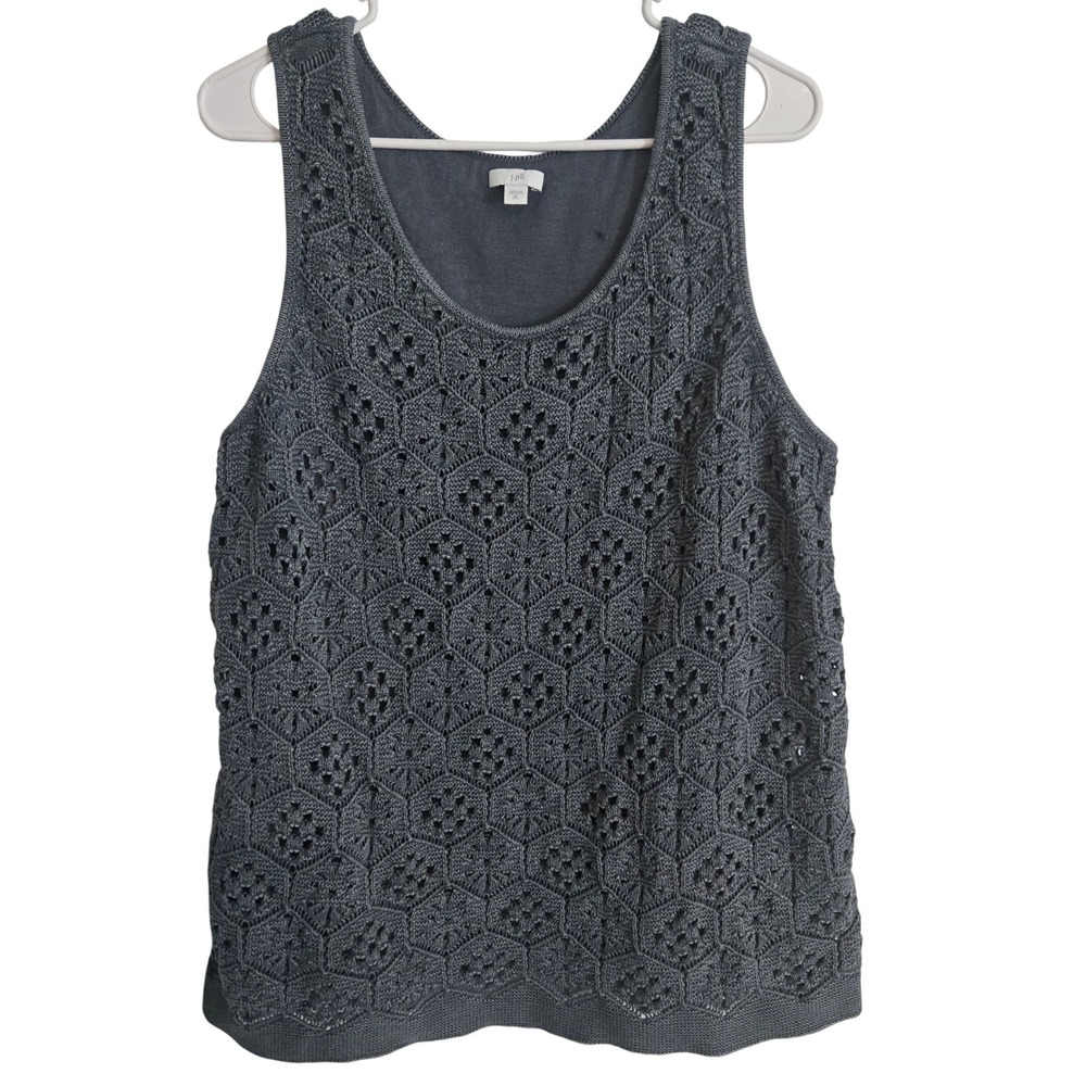 J.Jill Tank Top XL Tall Gray Crochet Knit Boho‎ Coastal Grandma